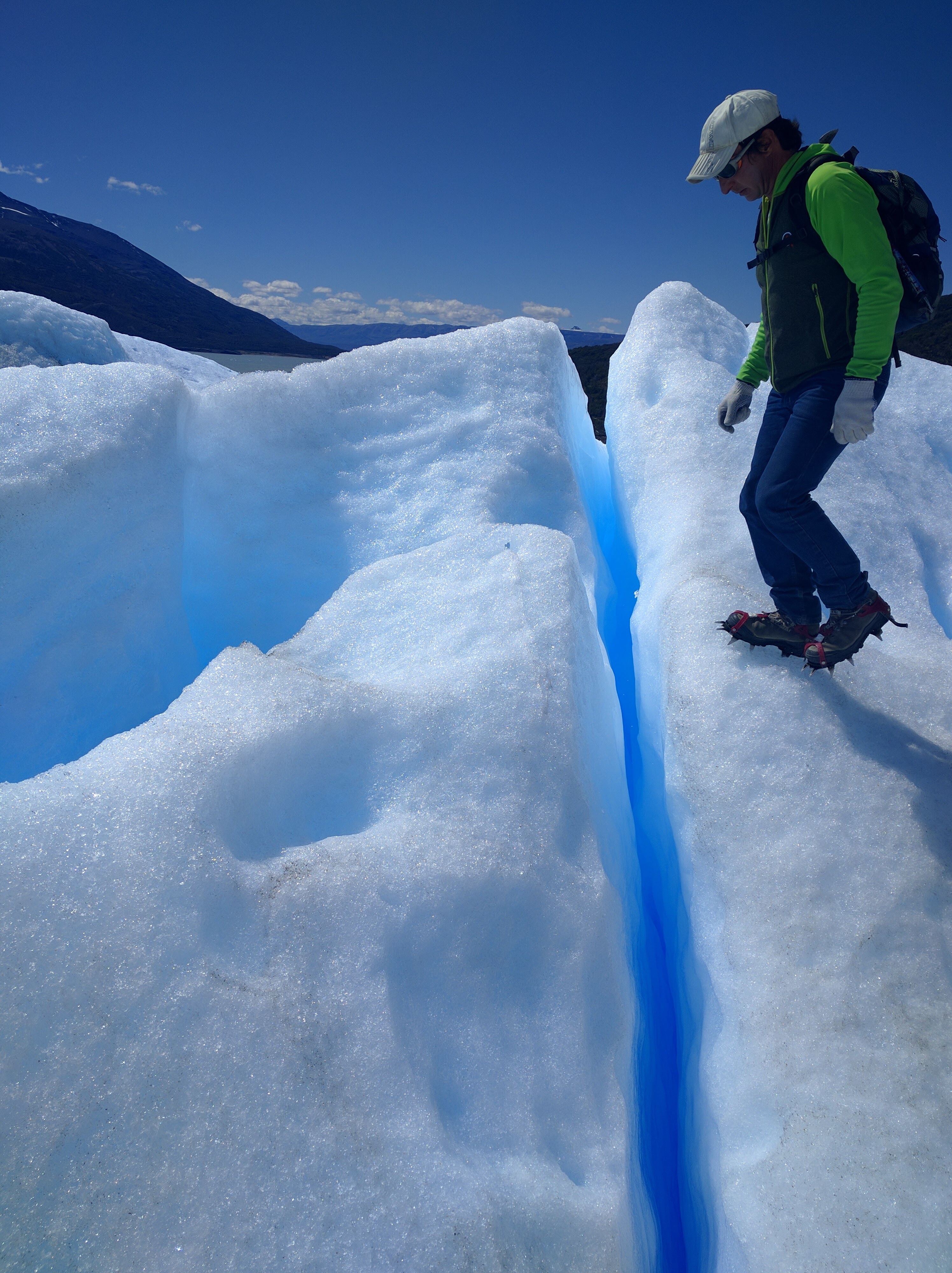 Stunning blue color of a crevice in the Perito Moreno Glacier In Argentinian Patagonia