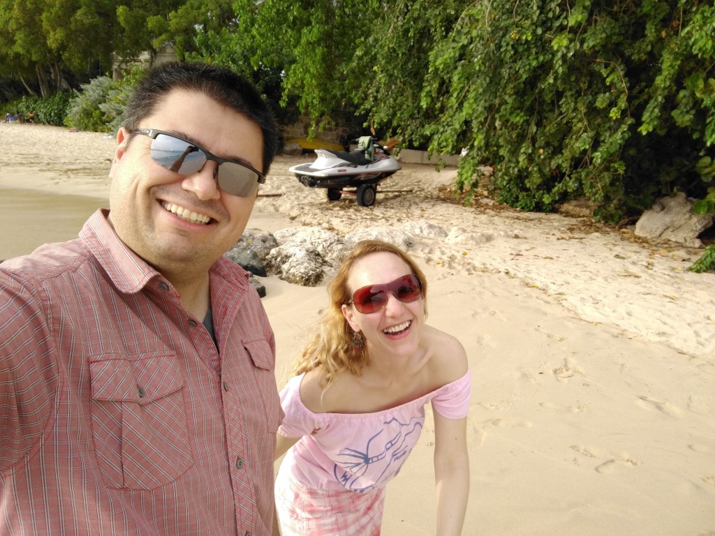 Being silly on the beach in Barbados. Let's do a selfie first